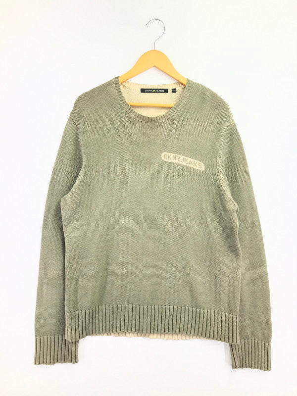 【中古品】【メンズ】 DKNY JEANS ディーケーエヌワイジーンズ KNIT SWEATER KHAKI ニット セーター カーキ トップス 146-260820-rt-03-tag サイズ：L カラー：カーキ 万代Net店