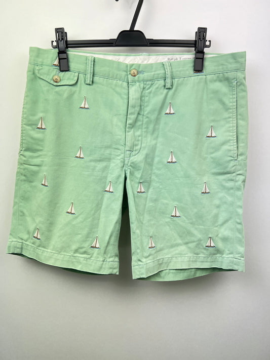 【中古品】【メンズ】 Polo by Ralph Lauren ポロバイラルフローレン COTTON SHORT PANTS コットン ショートパンツ ボトムス ハーフパンツ ショーツ 総柄刺繍 178-260627-kk-13-hon サイズ：34 カラー：ライトグリーン 万代Net店