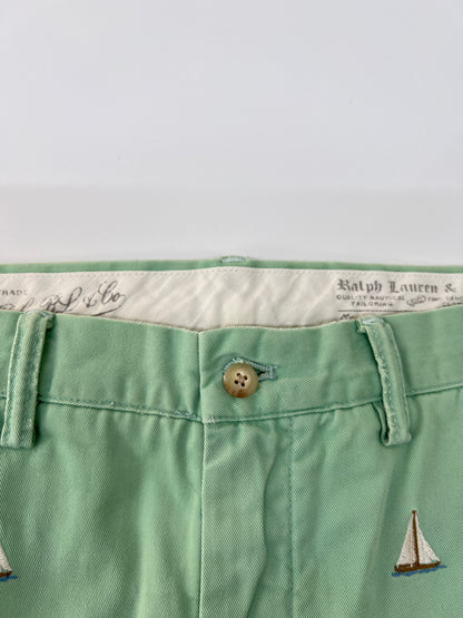 【中古品】【メンズ】 Polo by Ralph Lauren ポロバイラルフローレン COTTON SHORT PANTS コットン ショートパンツ ボトムス ハーフパンツ ショーツ 総柄刺繍 178-260627-kk-13-hon サイズ：34 カラー：ライトグリーン 万代Net店