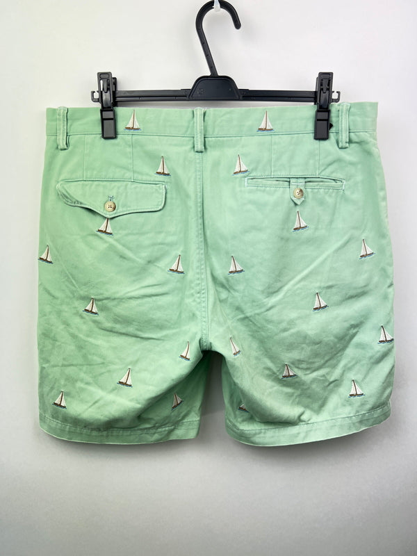 【中古品】【メンズ】 Polo by Ralph Lauren ポロバイラルフローレン COTTON SHORT PANTS コットン ショートパンツ ボトムス ハーフパンツ ショーツ 総柄刺繍 178-260627-kk-13-hon サイズ：34 カラー：ライトグリーン 万代Net店