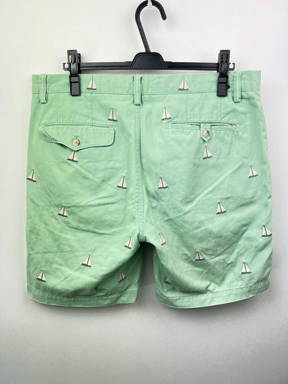 【中古品】【メンズ】 Polo by Ralph Lauren ポロバイラルフローレン COTTON SHORT PANTS コットン ショートパンツ ボトムス ハーフパンツ ショーツ 総柄刺繍 178-260627-kk-13-hon サイズ：34 カラー：ライトグリーン 万代Net店