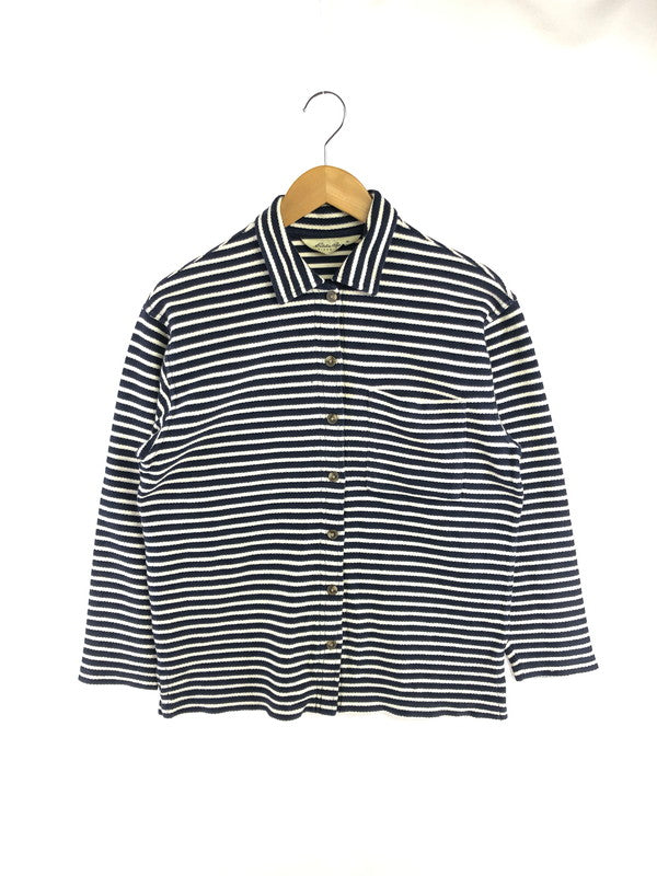【中古品】【メンズ】 EDDIE BAUER エディー バウアー 90'S SUMMER KNIT BORDER SHIRT 90年代 サマーニット ボーダー シャツ 長袖シャツ 146-260531-na-18-tagh サイズ：XS カラー：ネイビー/ホワイト 万代Net店