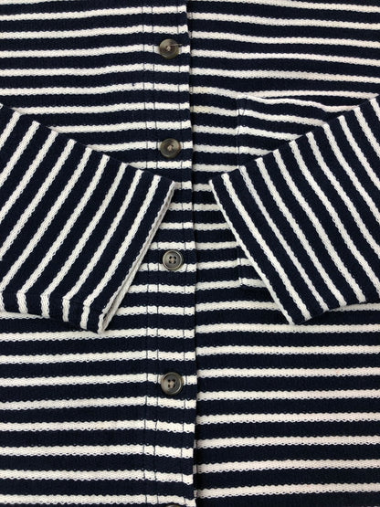 【中古品】【メンズ】 EDDIE BAUER エディー バウアー 90'S SUMMER KNIT BORDER SHIRT 90年代 サマーニット ボーダー シャツ 長袖シャツ 146-260531-na-18-tagh サイズ：XS カラー：ネイビー/ホワイト 万代Net店