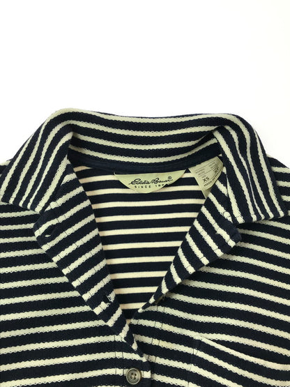 【中古品】【メンズ】 EDDIE BAUER エディー バウアー 90'S SUMMER KNIT BORDER SHIRT 90年代 サマーニット ボーダー シャツ 長袖シャツ 146-260531-na-18-tagh サイズ：XS カラー：ネイビー/ホワイト 万代Net店