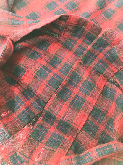 【現状渡し品】【メンズ】 MCGREGOR SCOTSET マックレガー スコットセット CHECK SHIRT チェック シャツ 衿芯 長袖シャツ トップス 146-260607-rt-09-tagh サイズ：15-15.5 カラー：レッド 万代Net店