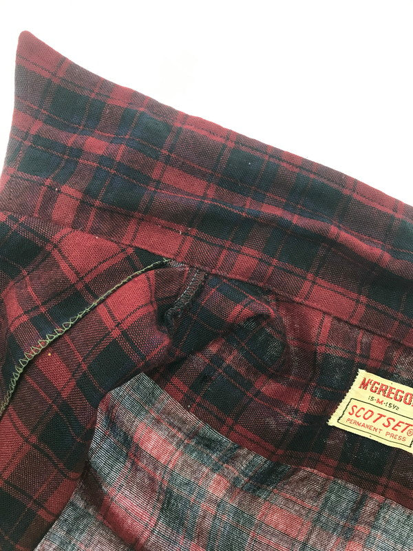 【現状渡し品】【メンズ】 MCGREGOR SCOTSET マックレガー スコットセット CHECK SHIRT チェック シャツ 衿芯 長袖シャツ トップス 146-260607-rt-09-tagh サイズ：15-15.5 カラー：レッド 万代Net店