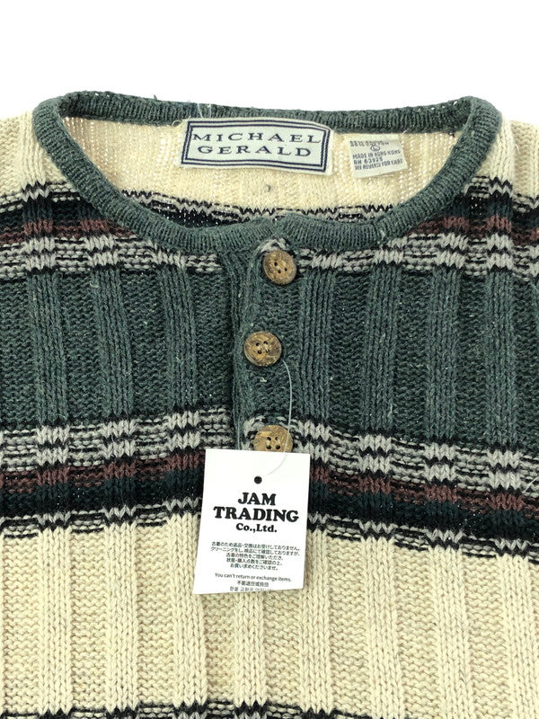 【中古品】【メンズ】 MICHAEL GERALD ミカエル ジェラルド HENRY NECK SWEATER BORDER ヘンリーネック セーター トップス 146-260913-rt-18-tagh サイズ：L カラー：ホワイト/ダークグレー 万代Net店