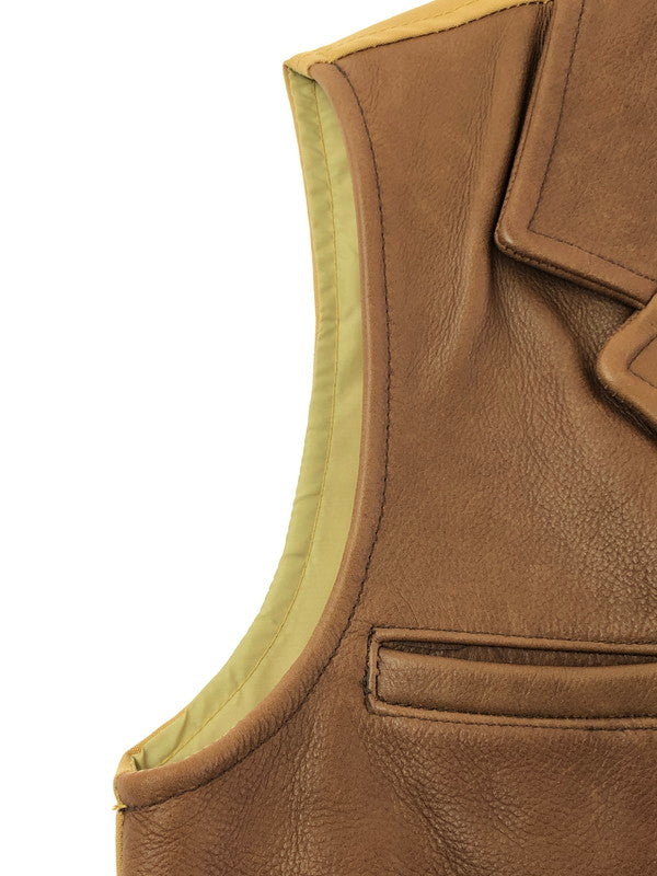 【中古品】【メンズ】 SCHAEFER シェーファー USA LEATHER SWITCHING VEST 737 USAレザー スイッチング ベスト トップス 145-260605-rt-10-tagh サイズ：S カラー：ブラウン 万代Net店