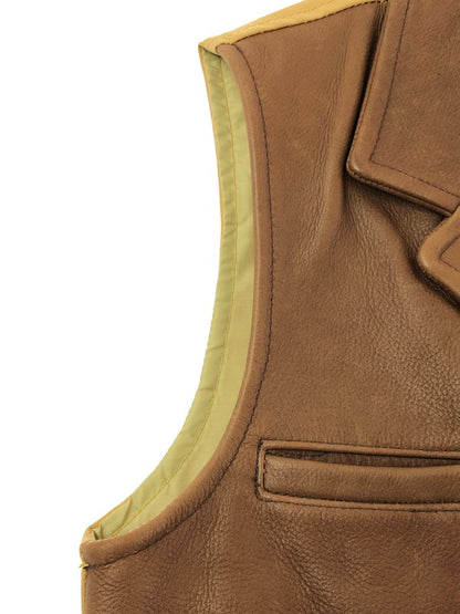 【中古品】【メンズ】 SCHAEFER シェーファー USA LEATHER SWITCHING VEST 737 USAレザー スイッチング ベスト トップス 145-260605-rt-10-tagh サイズ：S カラー：ブラウン 万代Net店