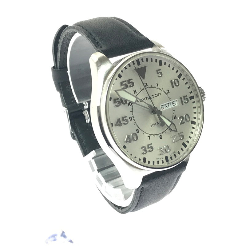 【中古品】【メンズ】 HAMILTON ハミルトン KHAKI AVIATION PILOT DAY DATE QUARTZ H64611555 カーキ アビエーション パイロット デイデイト クォーツ 腕時計 197-260607-na-20-tagh カラー：ブラック/シルバー 万代Net店