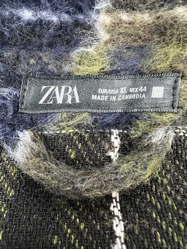 【中古品】【メンズ】 ZARA ザラ FAUX FUR OVERSHIRT フェイクファー オーバーシャツジャケット ライトアウター トップス 178-260620-kk-12-hon サイズ：XL カラー：グリーン系 万代Net店