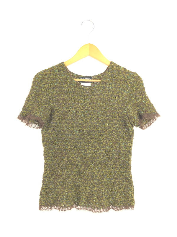 【中古品】【レディース】 CHANEL シャネル MOHAIR CENTERLOGO SS KNIT M8040 モヘア センター ロゴ ニット トップス 183-260619-rt-03-tagh サイズ：38 カラー：グリーン 万代Net店