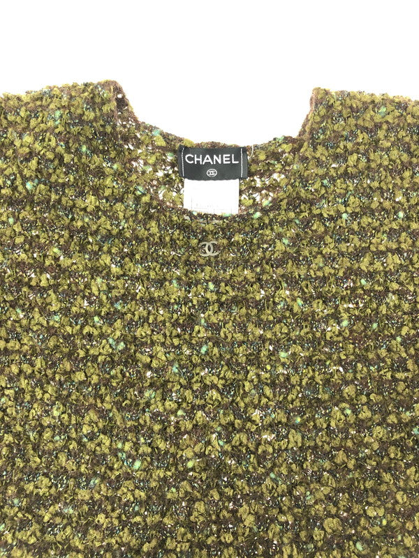 【中古品】【レディース】 CHANEL シャネル MOHAIR CENTERLOGO SS KNIT M8040 モヘア センター ロゴ ニット トップス 183-260619-rt-03-tagh サイズ：38 カラー：グリーン 万代Net店
