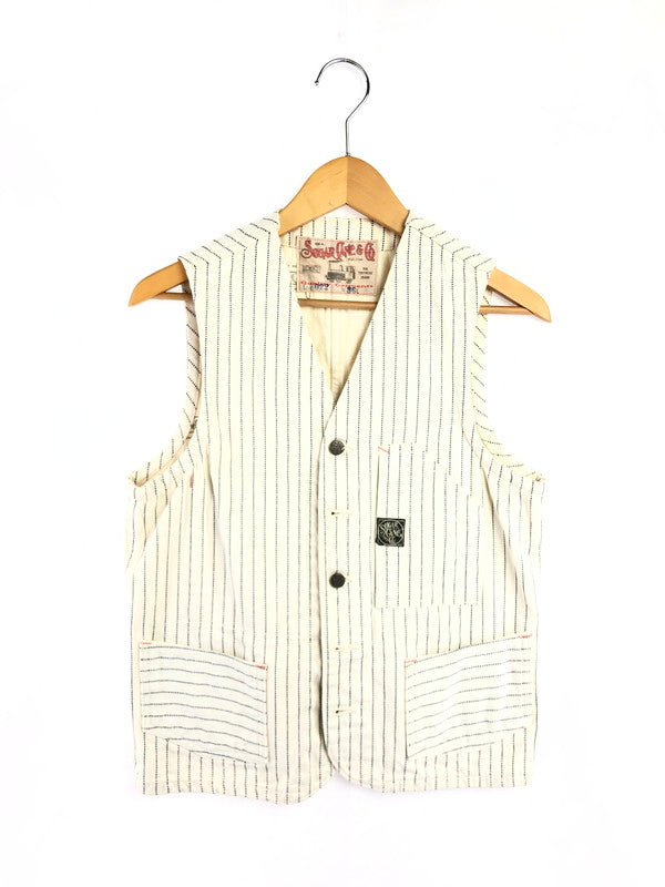 【中古品】【メンズ】 SUGAR CANE シュガー ケーン WHITE WABASH STRIPE WORK VEST LOT.022 ホワイト ワボッシュ ワーク ストライプ ベスト トップス 145-260611-rt-12-tagh サイズ：36 カラー：アイボリー 万代Net店