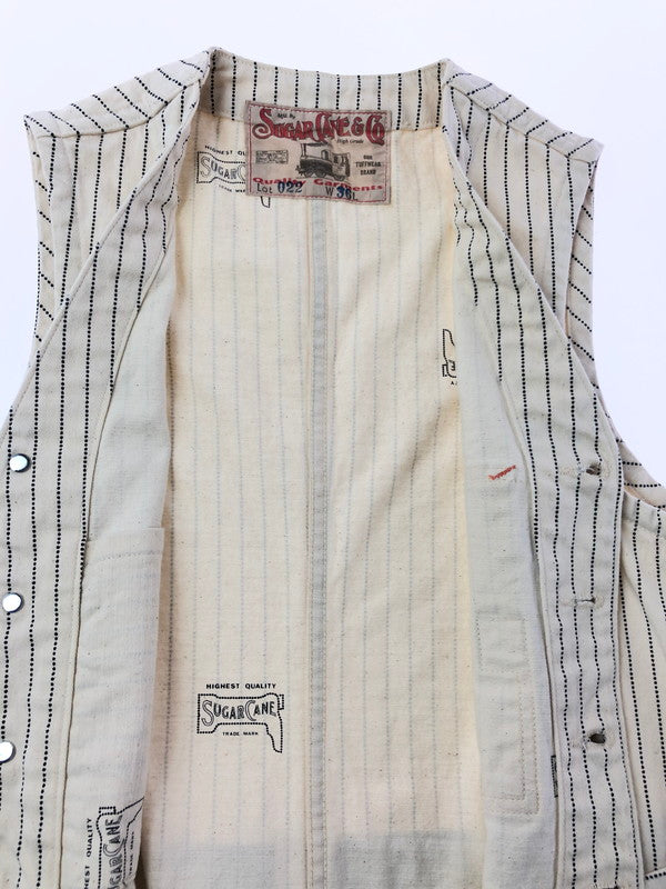 【中古品】【メンズ】 SUGAR CANE シュガー ケーン WHITE WABASH STRIPE WORK VEST LOT.022 ホワイト ワボッシュ ワーク ストライプ ベスト トップス 145-260611-rt-12-tagh サイズ：36 カラー：アイボリー 万代Net店