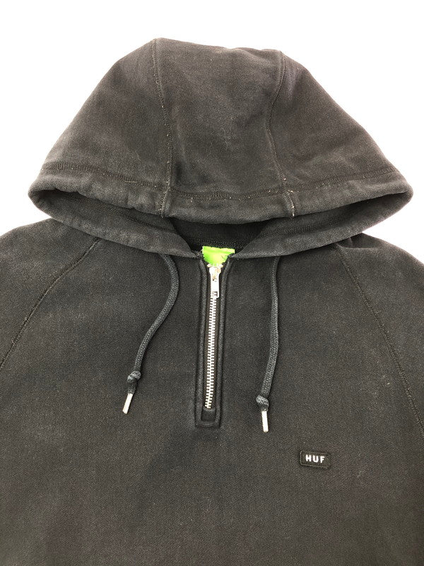 【中古品】【メンズ】 HUF ハフ SMALL LOGO HALF ZIP PULLOVER HOODIE スモール ロゴ ハーフジップ プルオーバー フーディー パーカー トップス 142-260611-rt-18-tagh サイズ：M カラー：ブラック 万代Net店