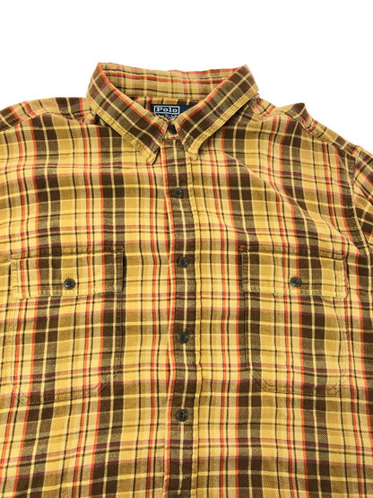 【中古品】【メンズ】 RALPH LAUREN ラルフローレン SPORT CARRINGTON スポーツ キャリンントン 90's LS FLANNEL WORK SHIRT 90年代 フランネルシャツ シャツ 146-260611-rt-15-tagh サイズ：XXL カラー：ブラウン 万代Net店