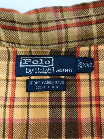 【中古品】【メンズ】 RALPH LAUREN ラルフローレン SPORT CARRINGTON スポーツ キャリンントン 90's LS FLANNEL WORK SHIRT 90年代 フランネルシャツ シャツ 146-260611-rt-15-tagh サイズ：XXL カラー：ブラウン 万代Net店