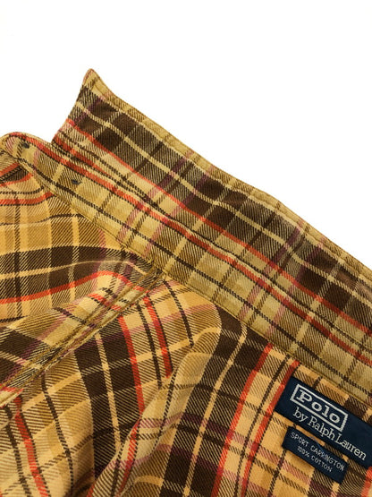 【中古品】【メンズ】 RALPH LAUREN ラルフローレン SPORT CARRINGTON スポーツ キャリンントン 90's LS FLANNEL WORK SHIRT 90年代 フランネルシャツ シャツ 146-260611-rt-15-tagh サイズ：XXL カラー：ブラウン 万代Net店