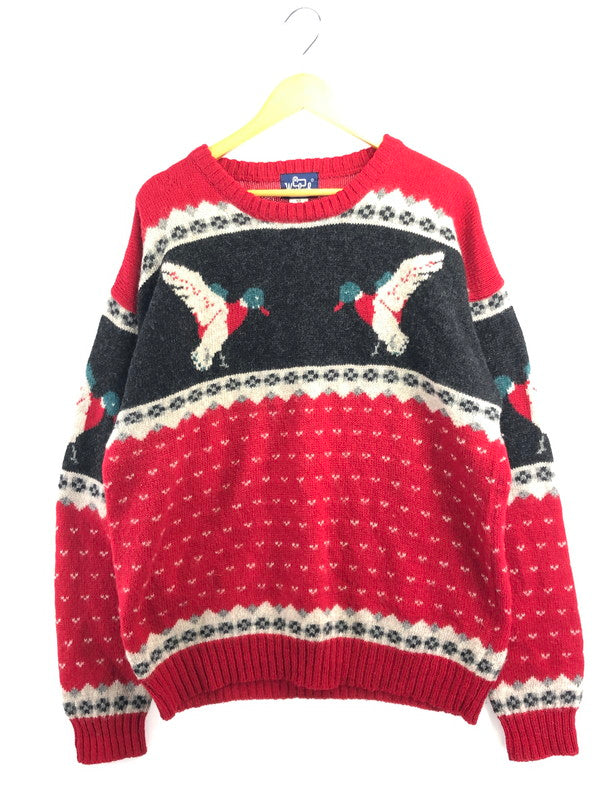 【現状渡し品】【メンズ】 WOOLRICH ウールリッチ 80's WOOL KNIT SWEATER DUCK 9638 80年代 ウールニット セーター ヴィンテージ トップス 146-260913-rt-13-tagh サイズ：XL カラー：ブラック/レッド 万代Net店