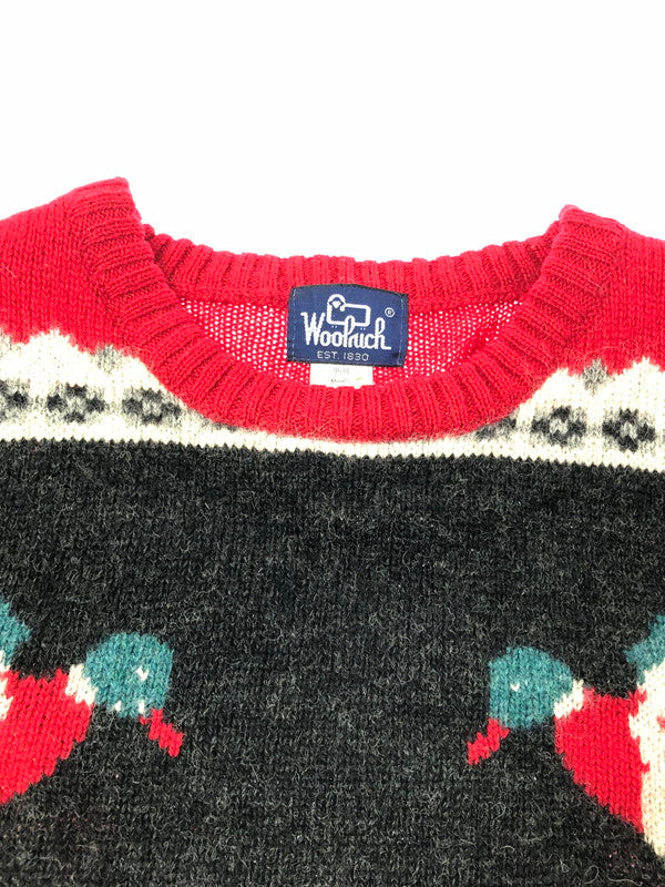 【現状渡し品】【メンズ】 WOOLRICH ウールリッチ 80's WOOL KNIT SWEATER DUCK 9638 80年代 ウールニット セーター ヴィンテージ トップス 146-260913-rt-13-tagh サイズ：XL カラー：ブラック/レッド 万代Net店