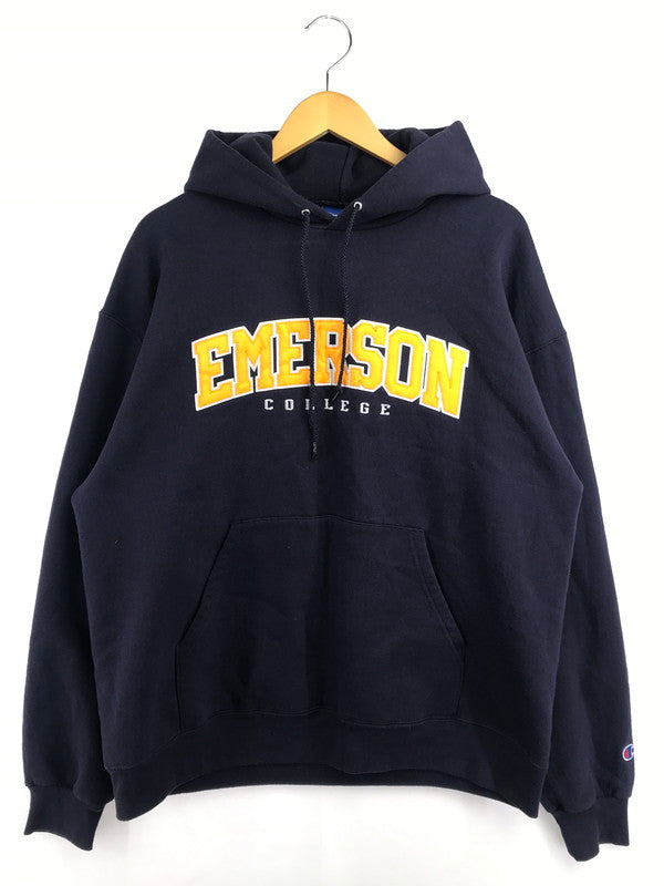 【中古品】【メンズ】 CHAMPION チャンピオン 00's EMERSON COLLEGE HOODIE PURPLE フロント ロゴ フーディー パーカー トップス 146-260917-rt-31-tagh サイズ：XL カラー：パープル 万代Net店