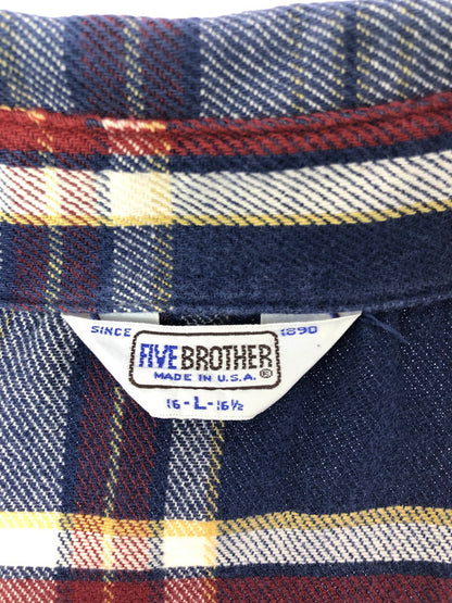 【中古品】【メンズ】 FIVE BROTHER ファイブ ブラザーズ 70～80's LS FLANNEL SHIRT 70～80年代 ロングスリーブ フランネル シャツ USA製 トップス 146-260611-rt-14-tagh サイズ：L カラー：ネイビー 万代Net店