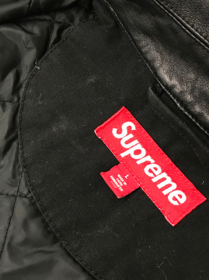 【中古品】【メンズ】 SUPREME シュプリーム 23AW LEATHER COLLAR UTILITY JACKET レザー カラー ユーティリティ ジャケット ライトアウター 149-260701-rt-19-tag サイズ：L カラー：ブラック 万代Net店