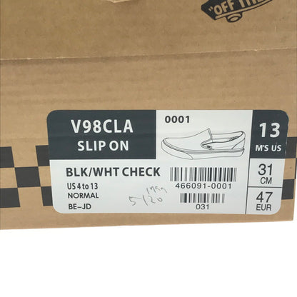 【中古美品】【メンズ】 VANS バンズ SLIP ON V98CLA スリッポン スニーカー 靴 162-260622-na-07-tagh サイズ：31cm US 13 カラー：BLK/WHT CHECK 万代Net店