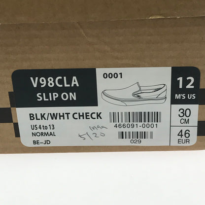 【中古美品】【メンズ】 VANS バンズ SLIP ON V98CLA スリッポン スニーカー 靴 162-260622-na-08-tagh サイズ：30cm US 12 カラー：BLK/WHT CHECK 万代Net店
