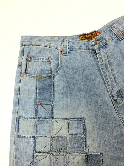 【中古品】【メンズ】 AKADEMIKS アカデミクス PATCHWORKS DENIM SHORTS パッチワーク デニム ショートパンツ ボトムス 157-260624-rt-01-tagh サイズ：38 カラー：インディゴ 万代Net店