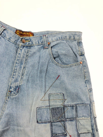 【中古品】【メンズ】 AKADEMIKS アカデミクス PATCHWORKS DENIM SHORTS パッチワーク デニム ショートパンツ ボトムス 157-260624-rt-01-tagh サイズ：38 カラー：インディゴ 万代Net店