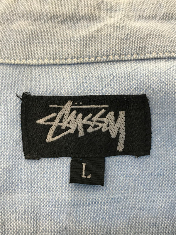 【中古品】【メンズ】 OLD STUSSY オールドステューシー 80'S L/S LOGO EMBROIDERY SHIRT 80年代 ロゴ 刺繍 シャツ USA製 黒タグ 長袖シャツ 142-260621-na-06-tagh サイズ：L カラー：ライトブルー 万代Net店