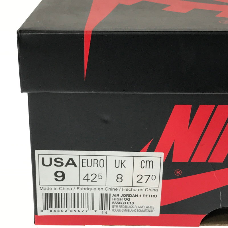 【中古品】【メンズ】 NIKE ナイキ AIR JORDAN 1 RETRO HIGH OG 555088-610 エアジョーダン 1 レトロ ハイ スニーカー 靴 160-260616-na-16-tagh サイズ：27cm US 9 カラー：BRED TOE GYM RED/BLACK-SUMMIT WHITE 万代Net店