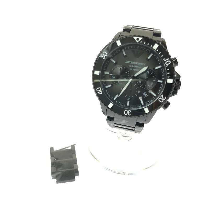【中古品】【メンズ】 EMPORIO ARMANI エンポリオ アルマーニ CERAMICA CHRONOGRAPH AR-70010 クロノグラフ クォーツ 腕時計 余りコマ3個 197-260701-na-14-tagh カラー：ブラック 万代Net店
