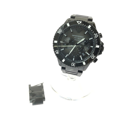 【中古品】【メンズ】 EMPORIO ARMANI エンポリオ アルマーニ CERAMICA CHRONOGRAPH AR-70010 クロノグラフ クォーツ 腕時計 余りコマ3個 197-260701-na-14-tagh カラー：ブラック 万代Net店