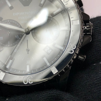 【中古品】【メンズ】 EMPORIO ARMANI エンポリオ アルマーニ CERAMICA CHRONOGRAPH AR-70010 クロノグラフ クォーツ 腕時計 余りコマ3個 197-260701-na-14-tagh カラー：ブラック 万代Net店