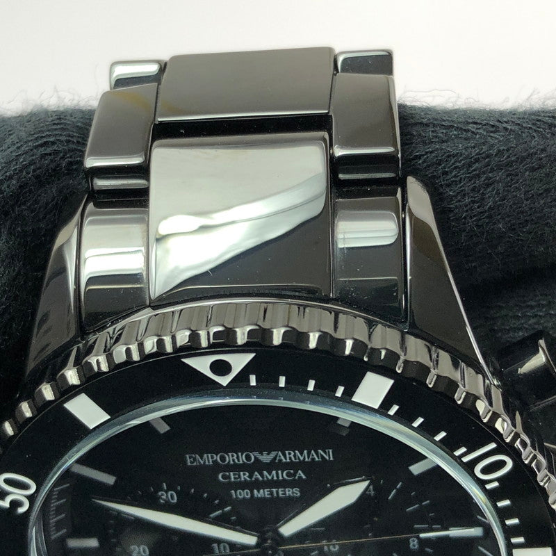 【中古品】【メンズ】 EMPORIO ARMANI エンポリオ アルマーニ CERAMICA CHRONOGRAPH AR-70010 クロノグラフ クォーツ 腕時計 余りコマ3個 197-260701-na-14-tagh カラー：ブラック 万代Net店
