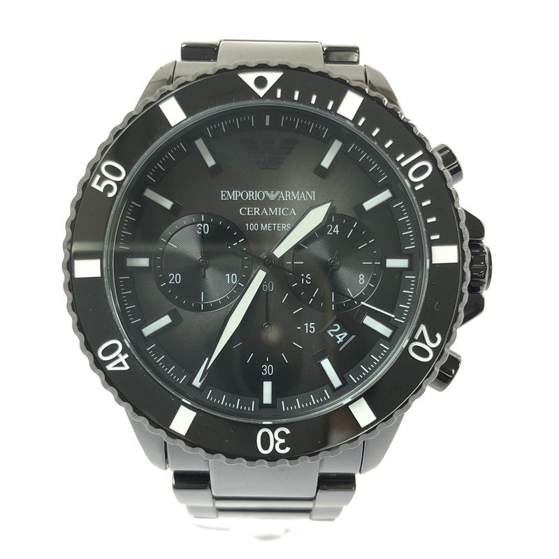 【中古品】【メンズ】 EMPORIO ARMANI エンポリオ アルマーニ CERAMICA CHRONOGRAPH AR-70010 クロノグラフ クォーツ 腕時計 余りコマ3個 197-260701-na-14-tagh カラー：ブラック 万代Net店