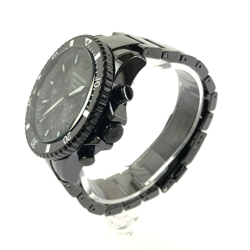 【中古品】【メンズ】 EMPORIO ARMANI エンポリオ アルマーニ CERAMICA CHRONOGRAPH AR-70010 クロノグラフ クォーツ 腕時計 余りコマ3個 197-260701-na-14-tagh カラー：ブラック 万代Net店