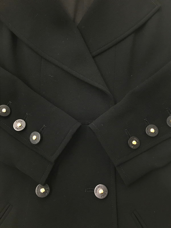 【中古品】【レディース】 CHANEL BOUTIQUE シャネル ブティック 97P WOOL DOUBLE LONG JACKET ウール ダブル ロング ジャケット フランス製 ライトアウター 183-260621-rt-07-tagh サイズ：38 カラー：ブラック 万代Net店