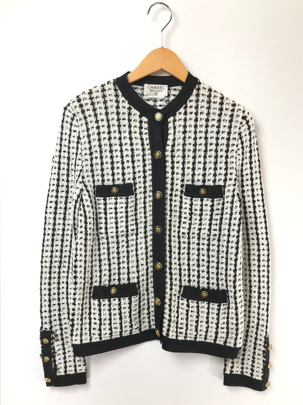 【中古品】【レディース】 CHANEL BOUTIQUE シャネル ブティック COCO MARK BUTTON KNIT CARDIGAN ココ マーク ボタン ニット カーディガン トップス 183-260621-rt-05-tagh サイズ：不明 下記参照 カラー：ホワイト/ブラック 万代Net店
