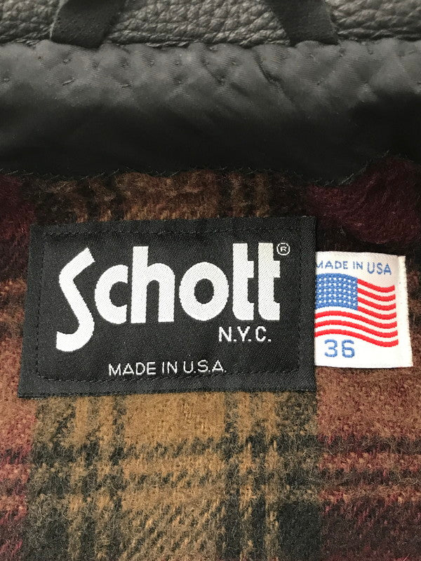 【中古品】【メンズ】 SCHOTT ショット ZIP LEATHER JACKET ジップ レザー ジャケット USA製 アウター 145-260621-rt-10-tagh サイズ：36 カラー：ブラック 万代Net店