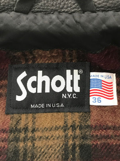 【中古品】【メンズ】 SCHOTT ショット ZIP LEATHER JACKET ジップ レザー ジャケット USA製 アウター 145-260621-rt-10-tagh サイズ：36 カラー：ブラック 万代Net店