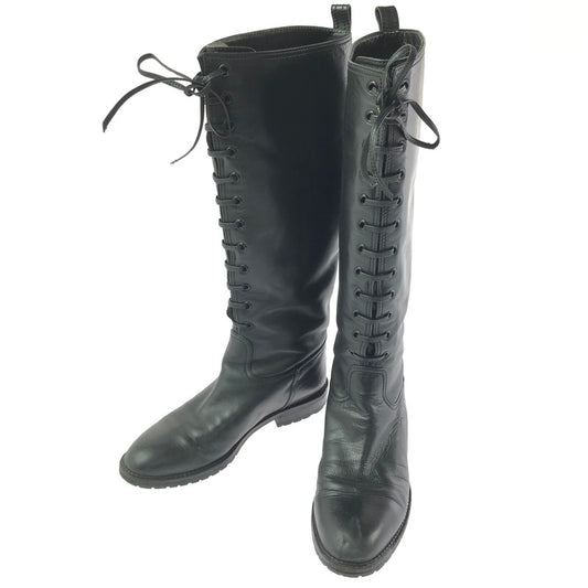 【現状渡し品】【レディース】 CHANEL シャネル LACE-UP LONG BOOTS レースアップ ロングブーツ 靴 183-260706-na-17-tagh サイズ：37 カラー：BLACK 万代Net店