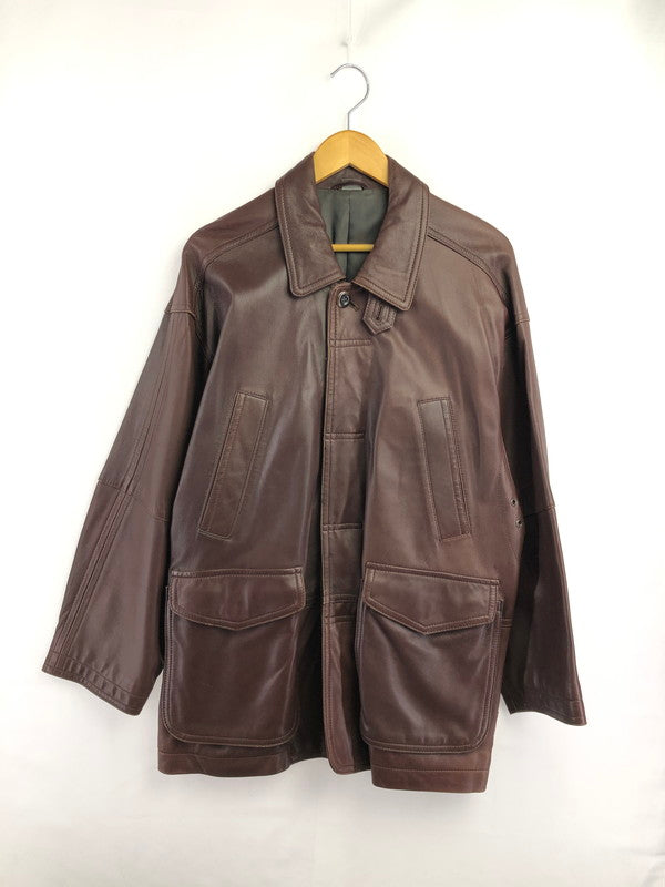 【現状渡し品】【メンズ】 INTERMEZZO インターメッツォ LEATHER COAT レザー コート アウター 146-260909-na-14-tagh サイズ：M カラー：ブラウン 万代Net店