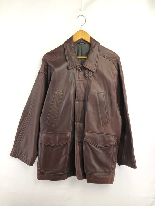 【現状渡し品】【メンズ】 INTERMEZZO インターメッツォ LEATHER COAT レザー コート アウター 146-260909-na-14-tagh サイズ：M カラー：ブラウン 万代Net店
