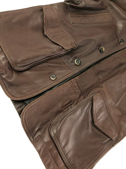 【現状渡し品】【メンズ】 INTERMEZZO インターメッツォ LEATHER COAT レザー コート アウター 146-260909-na-14-tagh サイズ：M カラー：ブラウン 万代Net店
