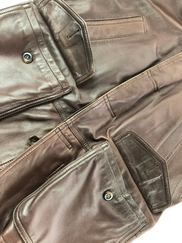 【現状渡し品】【メンズ】 INTERMEZZO インターメッツォ LEATHER COAT レザー コート アウター 146-260909-na-14-tagh サイズ：M カラー：ブラウン 万代Net店