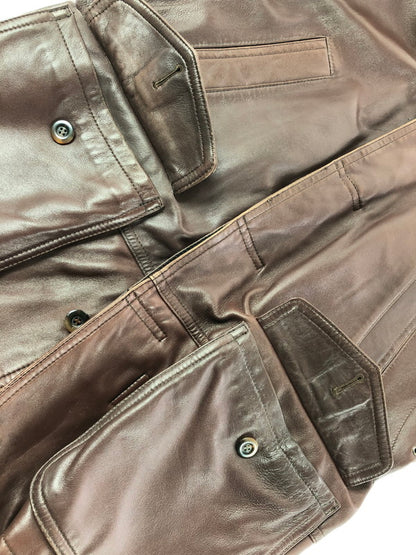 【現状渡し品】【メンズ】 INTERMEZZO インターメッツォ LEATHER COAT レザー コート アウター 146-260909-na-14-tagh サイズ：M カラー：ブラウン 万代Net店
